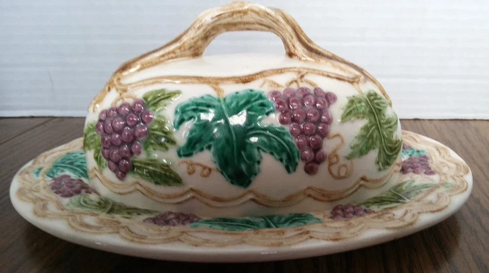 Grape Pattern China Vintage MCM Covered Butter Dish
